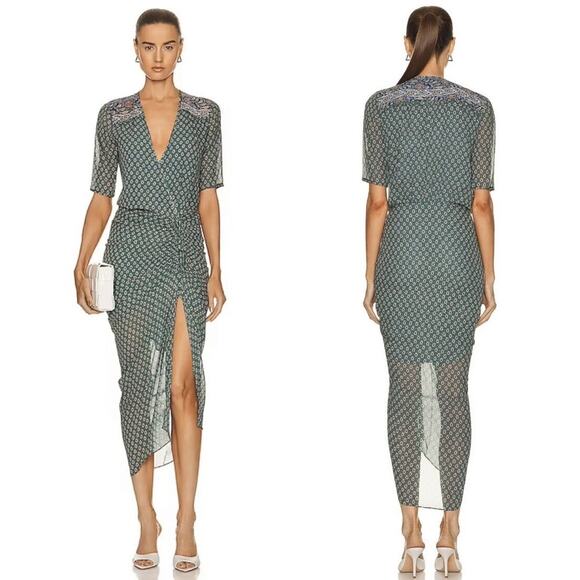 Veronica Beard Mariposa 100% Silk Paisley Print Midi Dress Green Sz 0 MSRP $695 - Picture 1 of 13